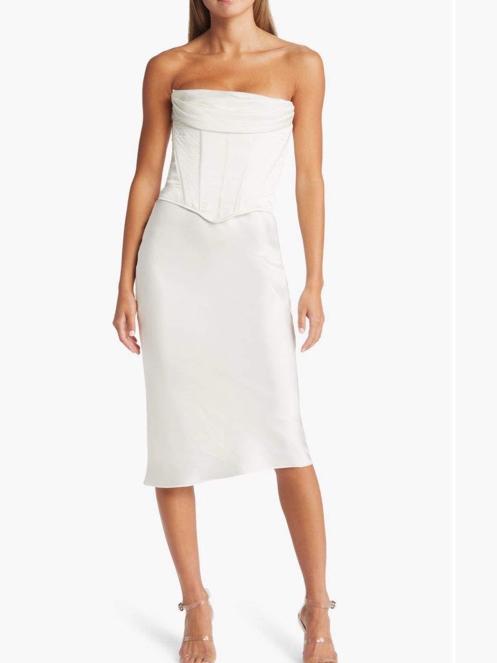 House of CB White Strapless Corset Midi Dress